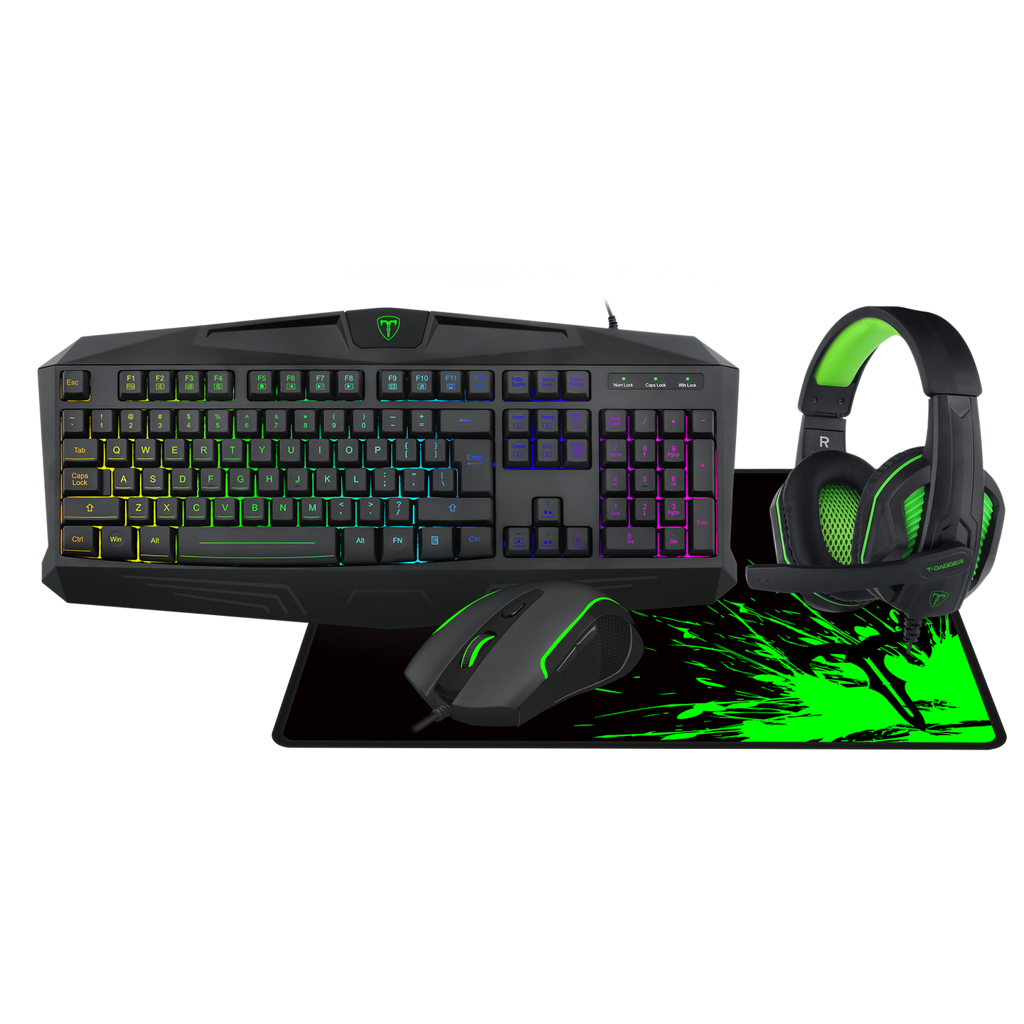 T-DAGGER T-TGS003 Mouse/ Keyboard/Mousepad/Headset 4 IN 1 Gaming Combo Set